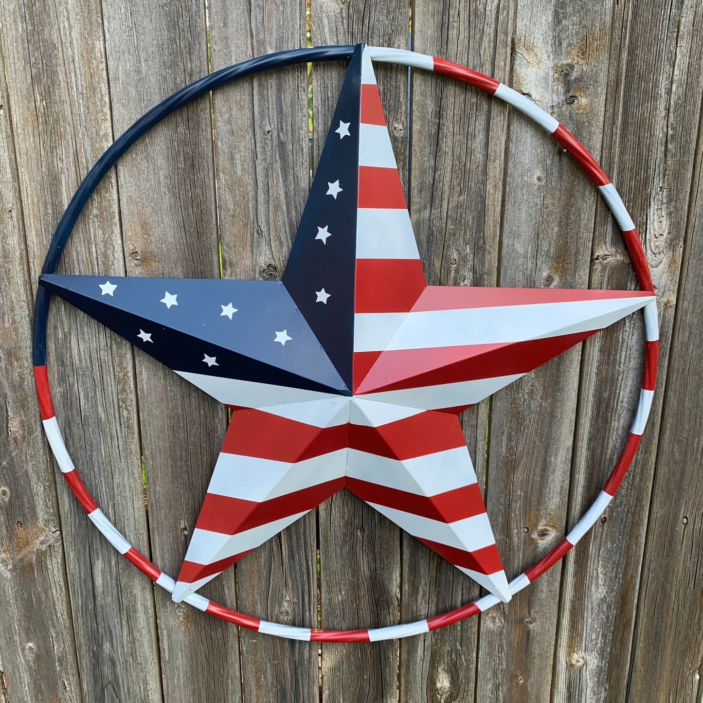USA FLAG STAR AMERICAN FLAG METAL3D TWIST ROPE RING RED WHT BLUE WESTERN HOME DECOR HANDMADE #EH11925, 12",24",36",48"