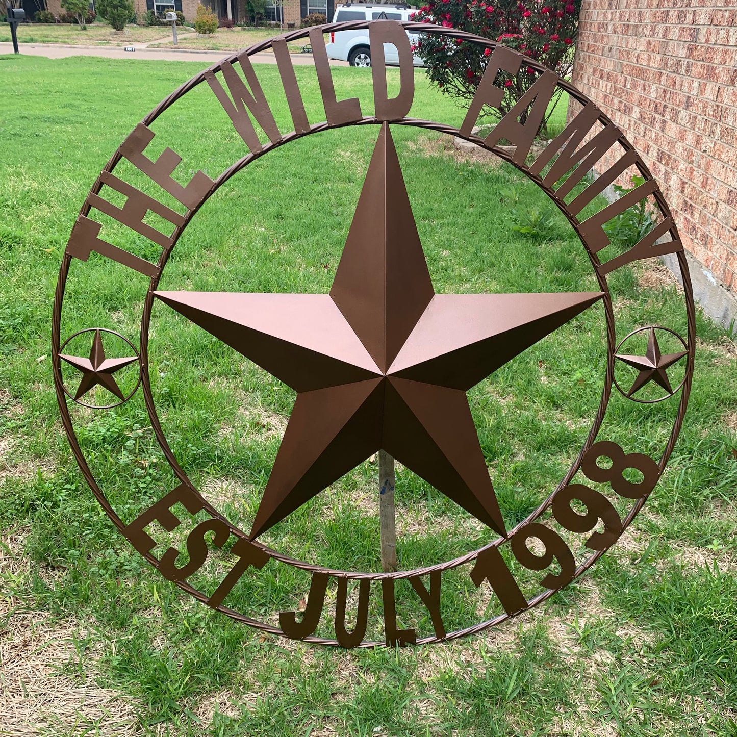 THE WILD FAMILY STYLE CUSTOM FAMILY NAME STAR METAL BARN STAR ROPE RING WESTERN HOME DECOR BRONZE HANDMADE 24",32",34",36",40",42",44",48",50"