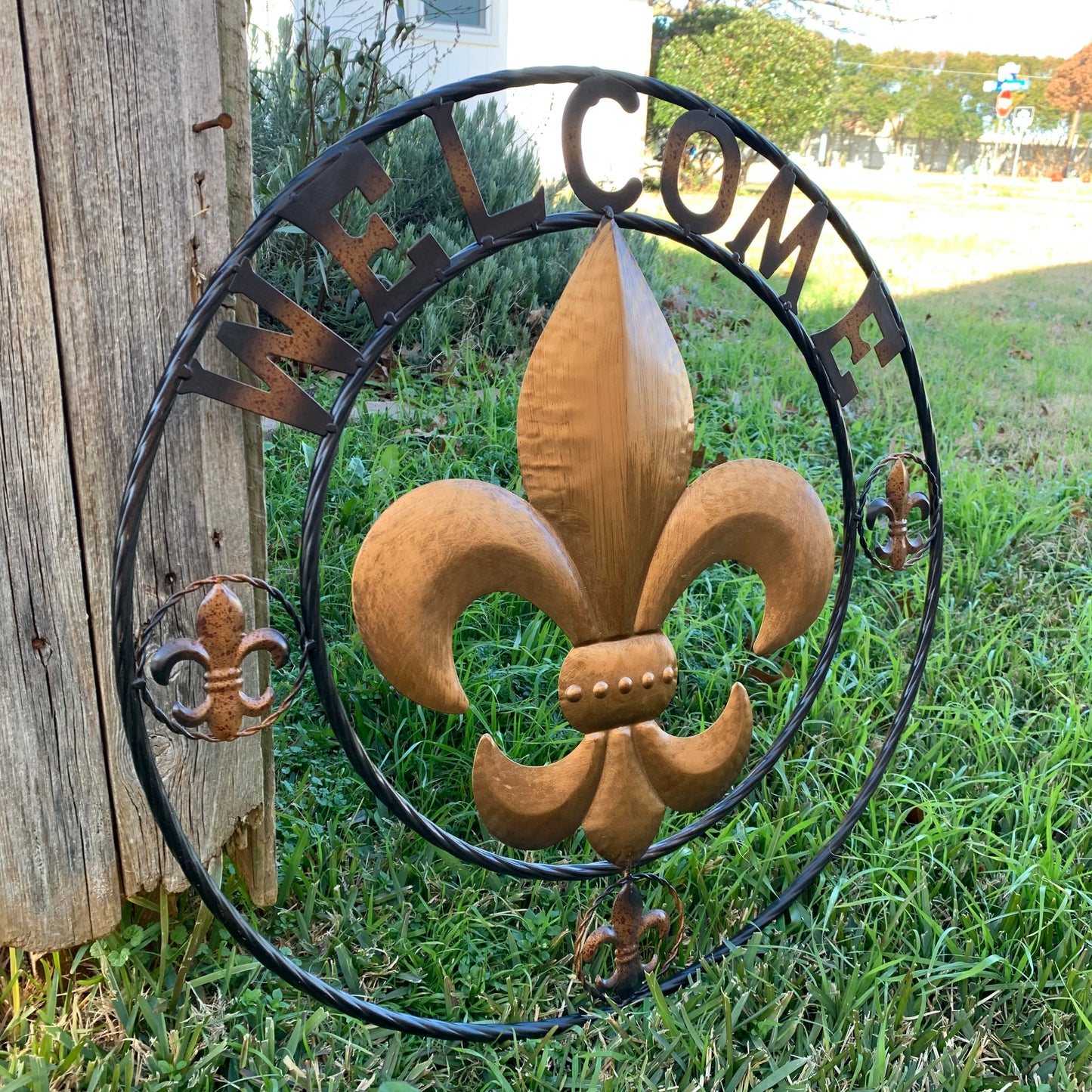 24", 32" WELCOME FLEUR DE LIS METAL WALL ART WESTERN HOME DECOR GOLD & BLACK #EH10251