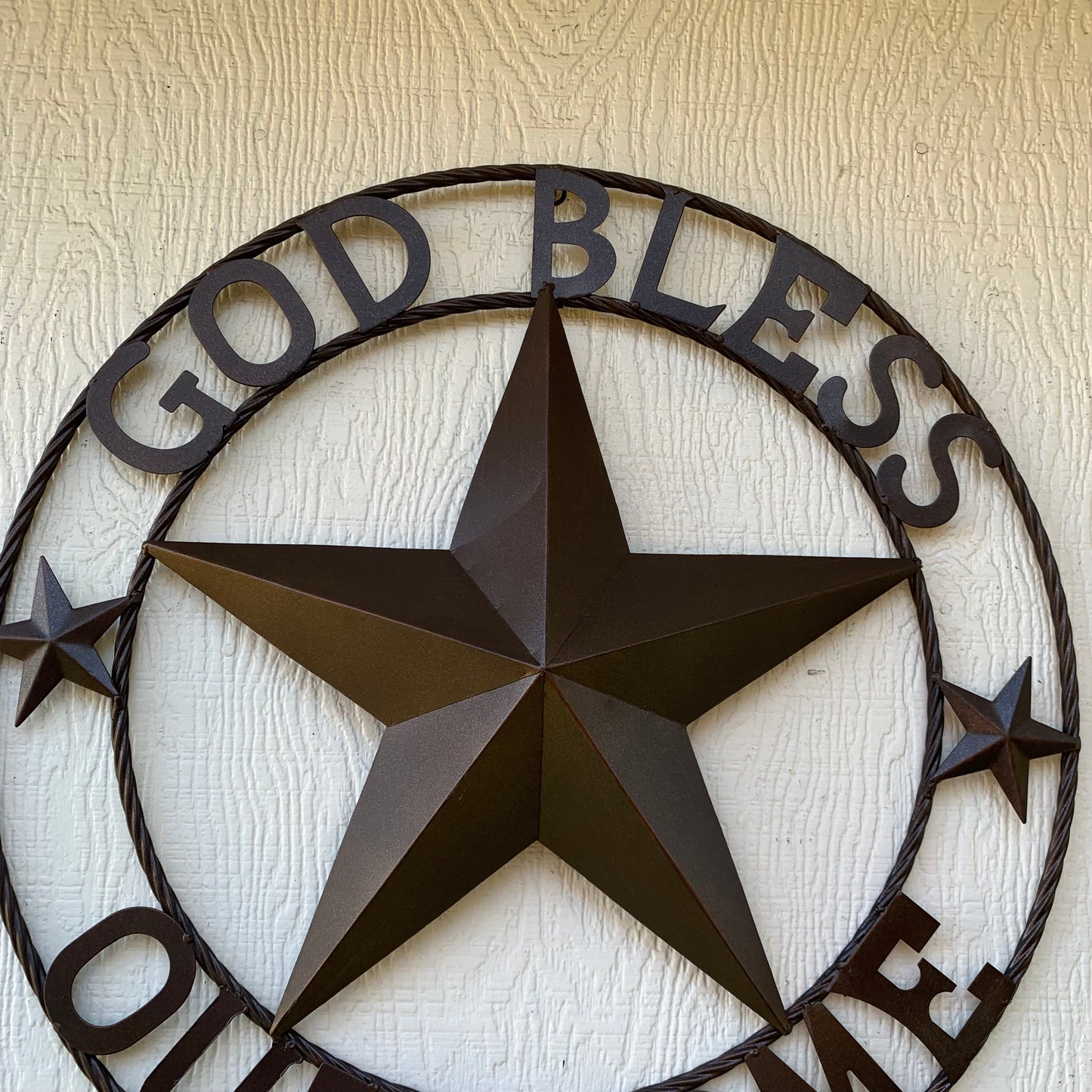 GOD BLESS OUR HOME BARN METAL STAR TWISTED ROPE RING WESTERN HOME DECOR RUSTIC BRONZE HANDMADE NEW #EH11021