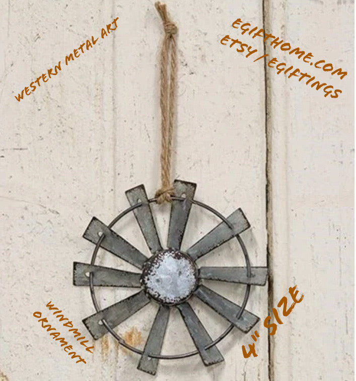 4" WINDMILL ORNAMENT FARMHOUSE METAL ART WESTERN HOME DECOR #EH12169 --FREE SHIPPING