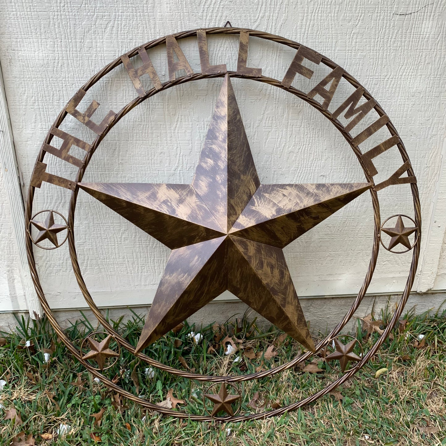 COLOMINA STYLE YOUR CUSTOM NAME BARN STAR BRONZE BRUSH COPPER METAL STAR 3d TWISTED ROPE RING COLOMINA WESTERN HOME DECOR RUSTIC VINTAGE HANDMADE 24",32",36",40",42",44",46",50"