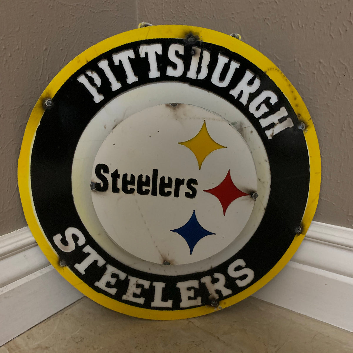15" PITTSBURGH DISC CUSTOM METAL VINTAGE CRAFT TEAM SPORTS SIGN WESTERN HOME DECOR HANDMADE
