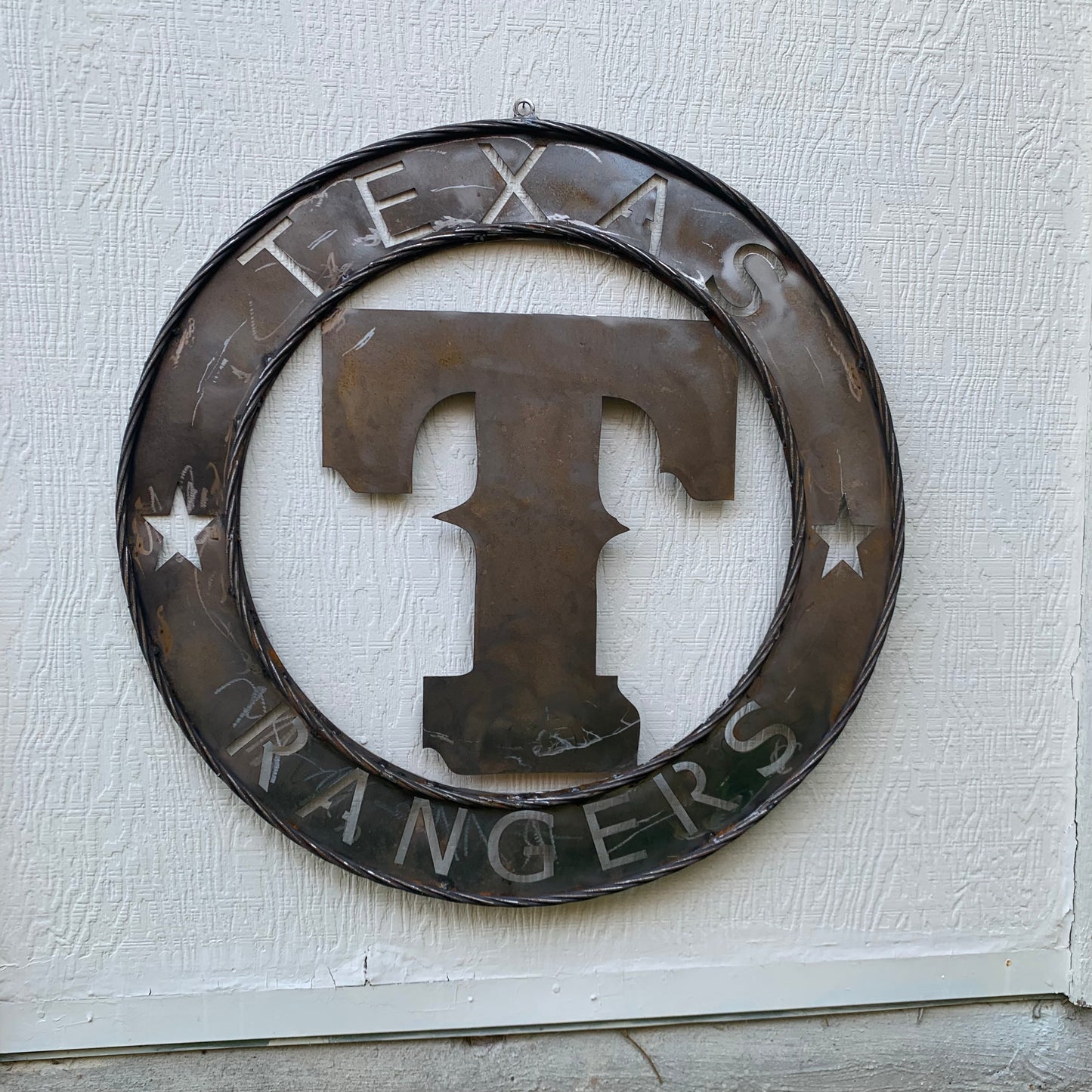 12", 18", 24", 32" TEXAS RANGERS CUSTOM RAW METAL VINTAGE CRAFT TEAM SIGN WIDE BAND RING DISC HANDMADE