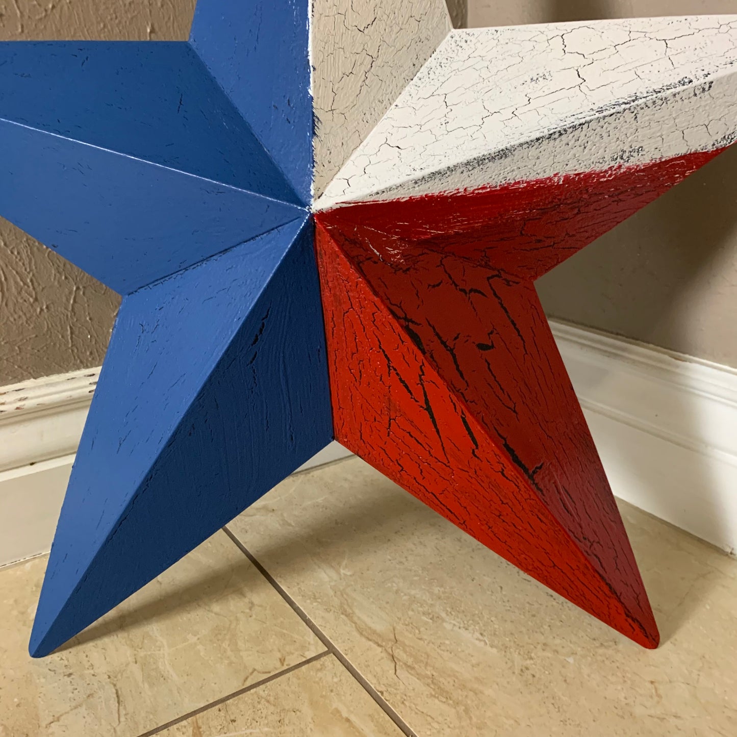 CRACKLE STYLE RED WHITE & BLUE METAL BARN STAR METAL WALL ART WESTERN HOME DECOR RUSTIC NEW