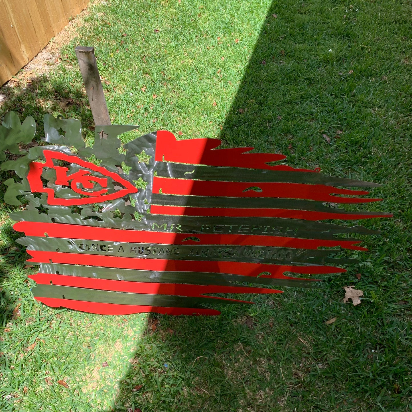 CUSTOM NAME KANSAS CITY CHIEFS METAL TATTERED FLAG CUSTOM VINTAGE CRAFT WALL ART HANDMADE