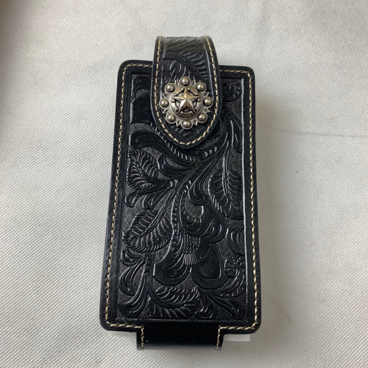 #WS341F 7" LONE STAR BLACK LEATHER HOLSTER POUCH EXTRA LARGE  BELT LOOP CELL PHONE CASE UNIVERSAL OVERSIZE--FREE SHIPPING