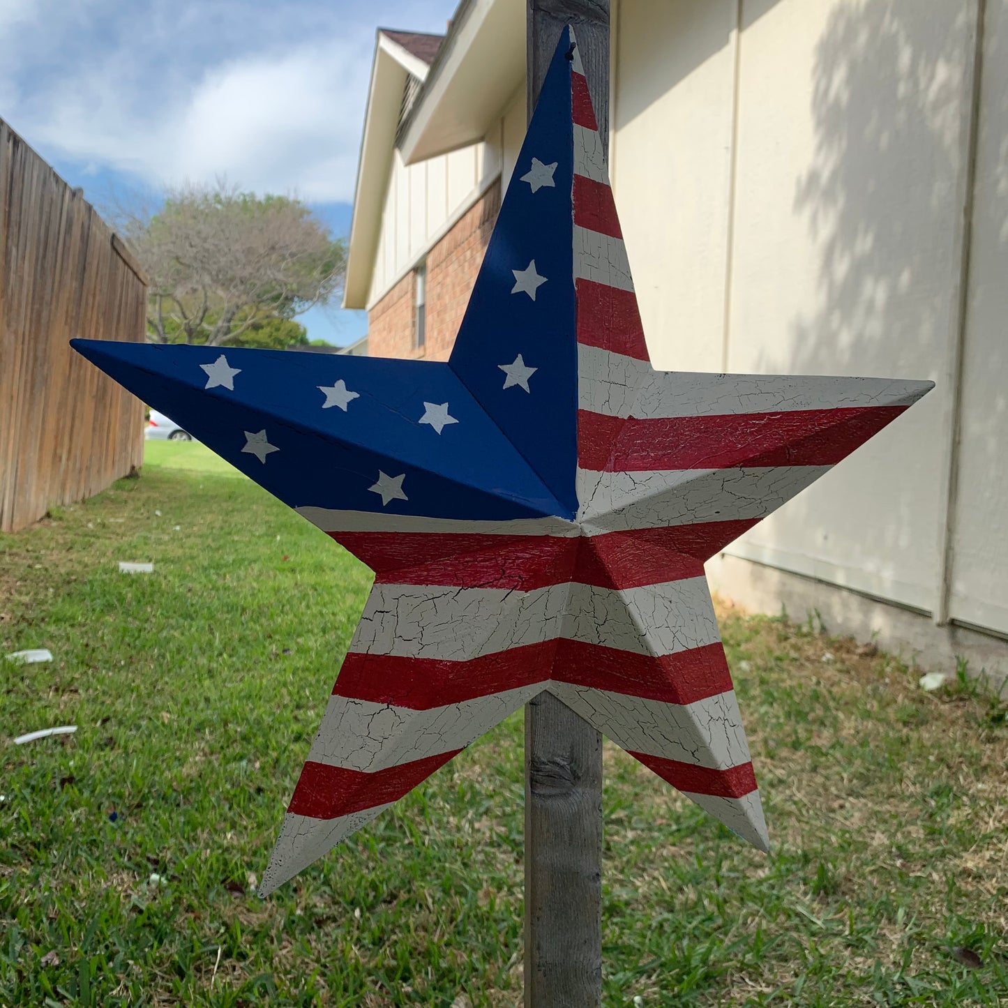 CRACKLE STAR RED WHITE BLUE Metal Wall Art Western Home Decor Handmade 9",12",16",24",30",34",36"