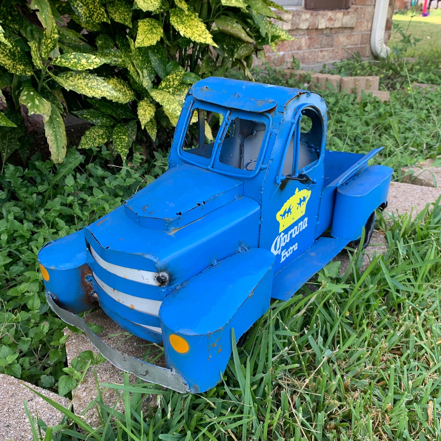 PICKUP TRUCK 20" METAL ART FIGURINE OUTDOOR & INDOOR GARDEN WESTERN HOME DECOR HANDMADE NEW: 20"L x 10"W x 12" H