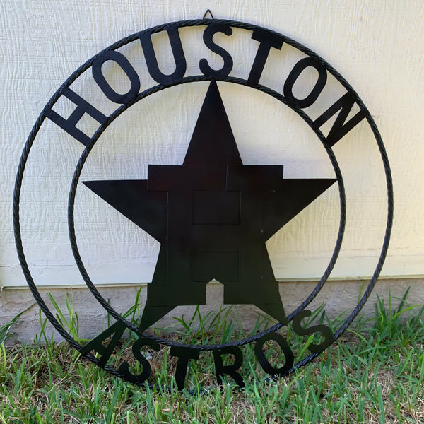 HOUSTON ASTROS CUSTOM METAL VINTAGE CRAFT SIGN TEAM ALL RUSTIC BLACK HANDMADE 12",18",24",32"