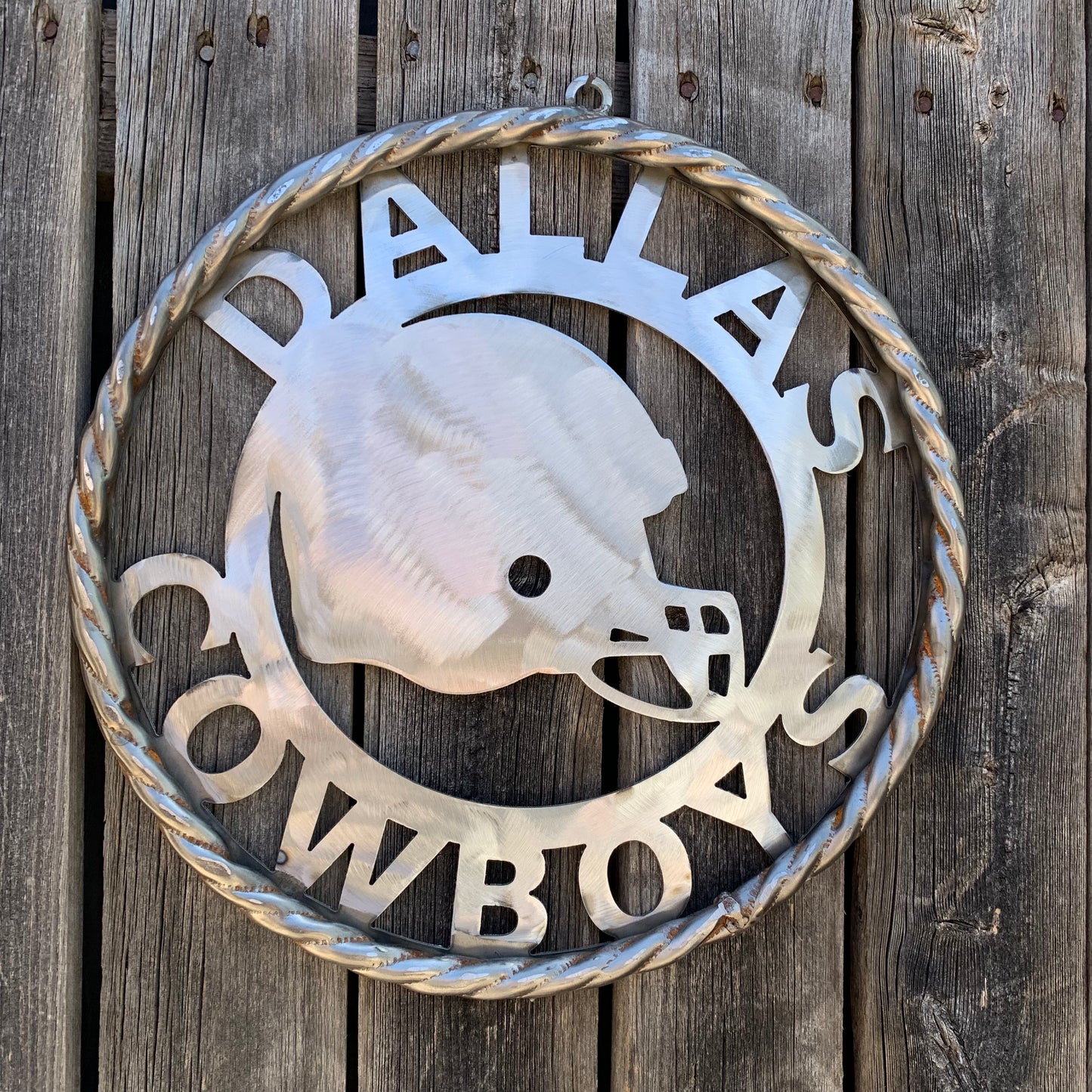 12", 18", 24", 32" DALLAS COWBOYS HELMET SIGN RAW METAL CUSTOM VINTAGE CRAFT WALL ART TEAM SIGN HANDMADE