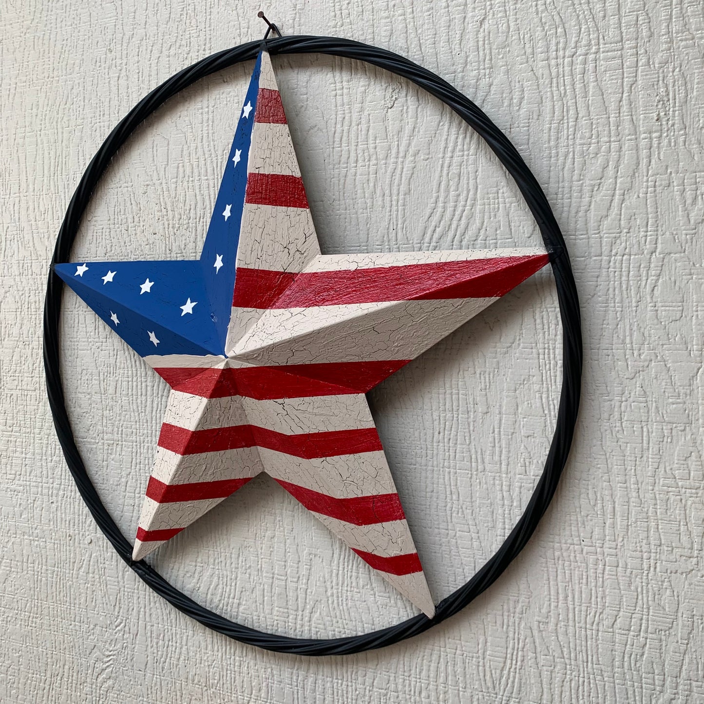 24" AMERICAN USA FLAG CRACKLE STAR METAL WALL ART WESTERN HOME DECOR HANDMADE NEW
