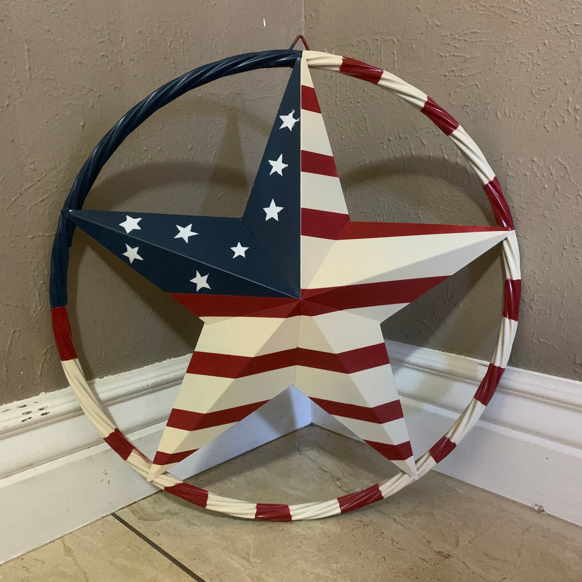 AMERICAN USA FLAG BARN STAR METAL RED IVORY BEIGE BLUE STAR12",16",24",32"36",38",40",48"