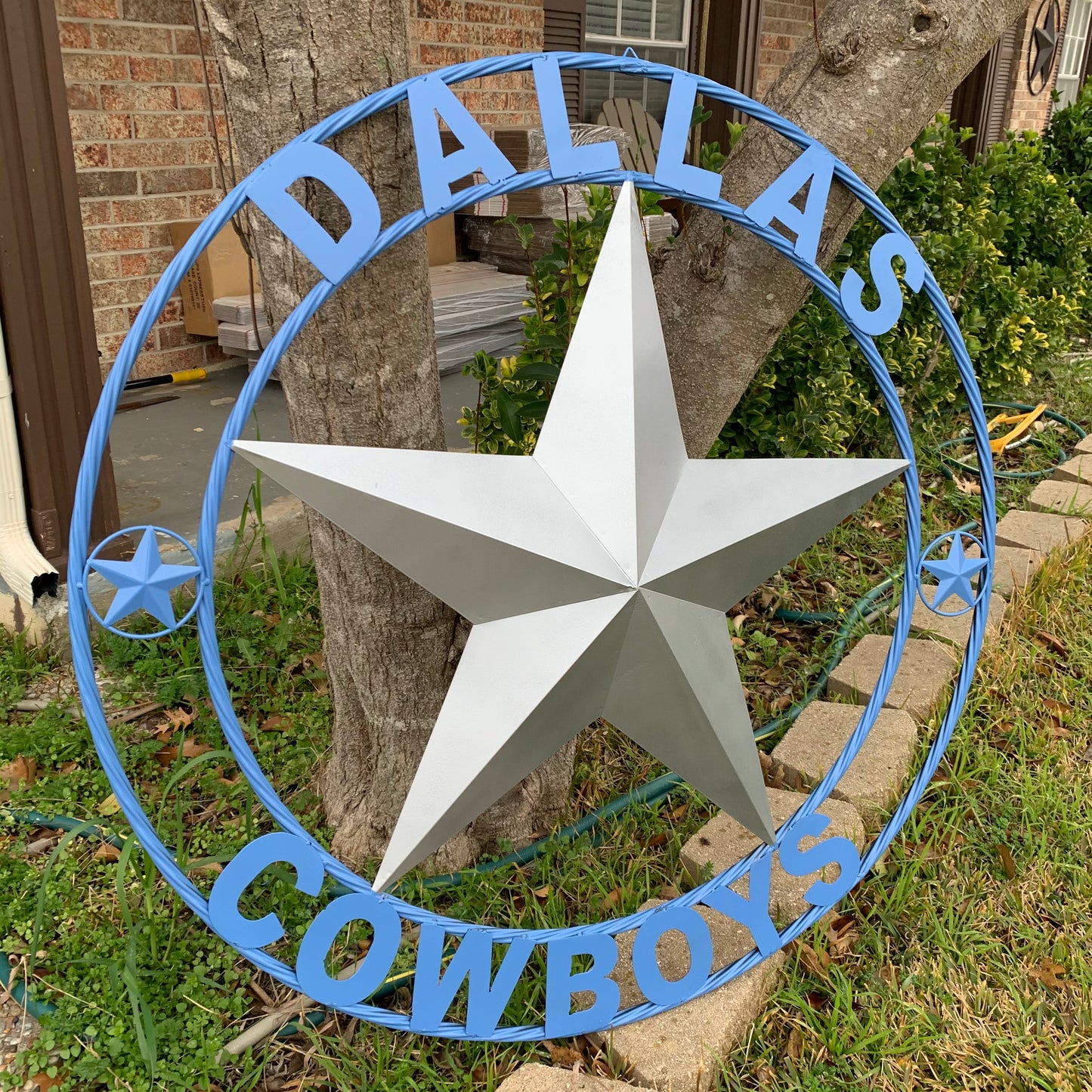 DALLAS COWBOYS SILVER & LIGHT BLUE BARN STAR CUSTOM VINTAGE METAL LONE STAR ART WESTERN HOME DECOR SIZE:24",32",36",40",42",44",46",50"