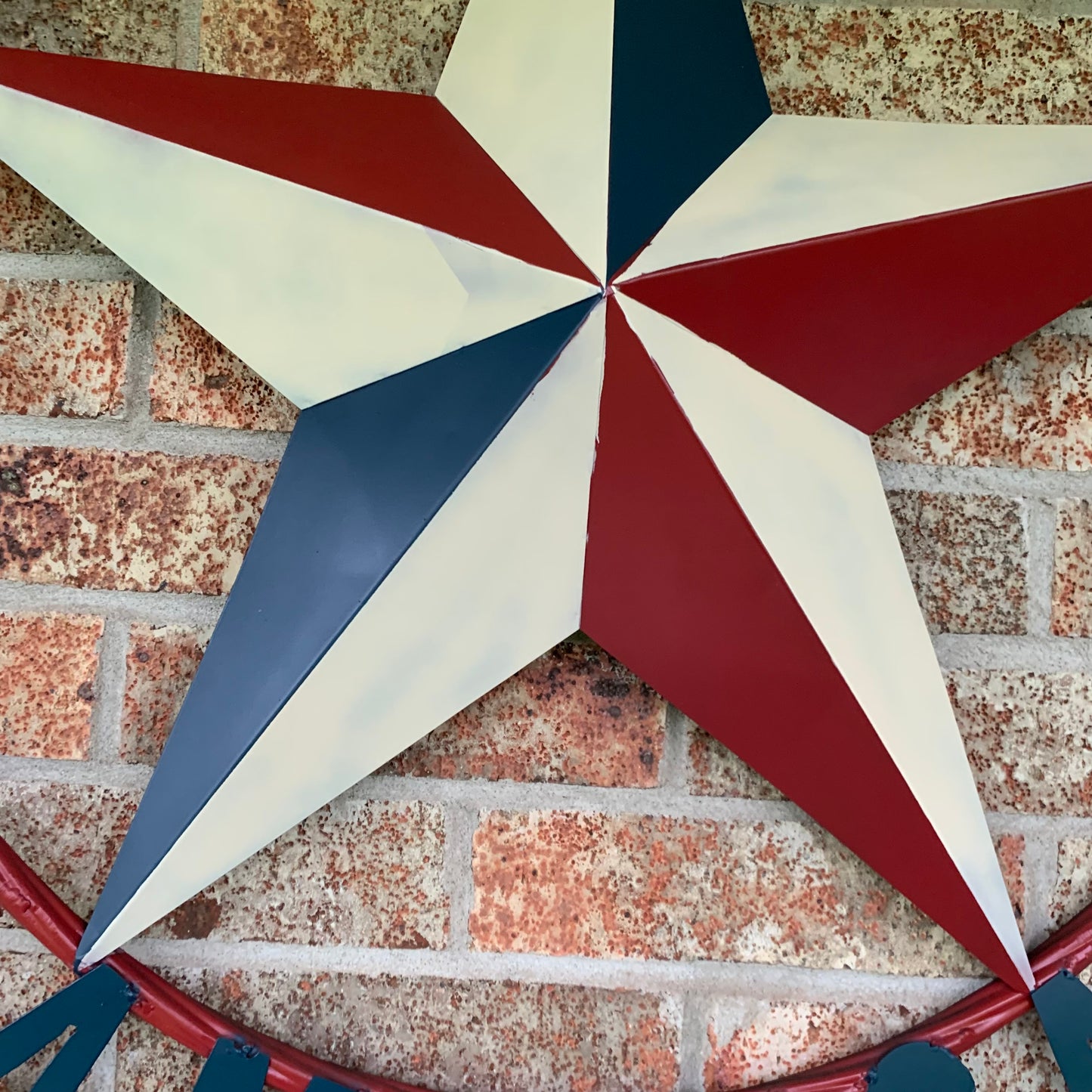 #EH10489 GOD BLESS AMERICA USA FLAG BARN STAR METAL RED WHITE BLUE WESTER HOME DECOR HANDMADE NEW