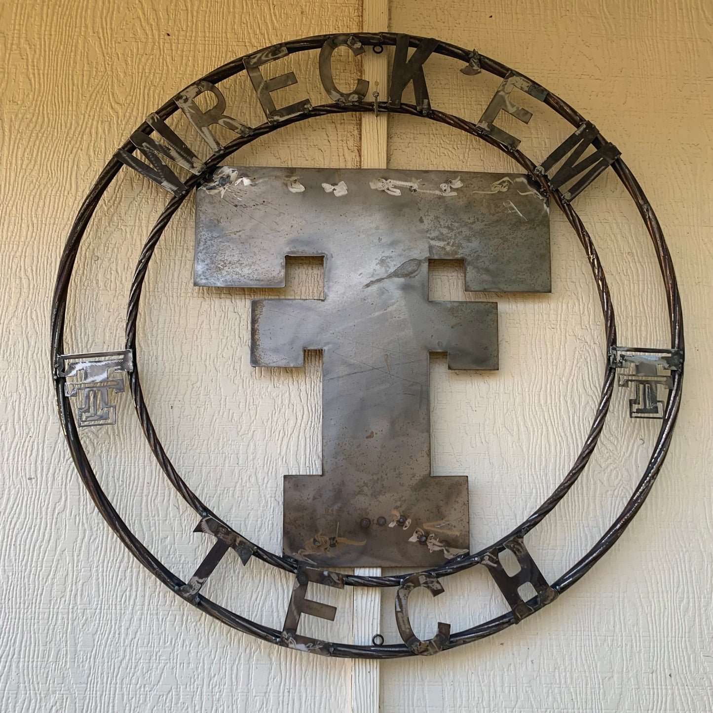 12",18",24",32",36" WRECKEM TEXAS TECH RAW METAL CUSTOM VINTAGE CRAFT METAL TEAM SIGN HANDMADE