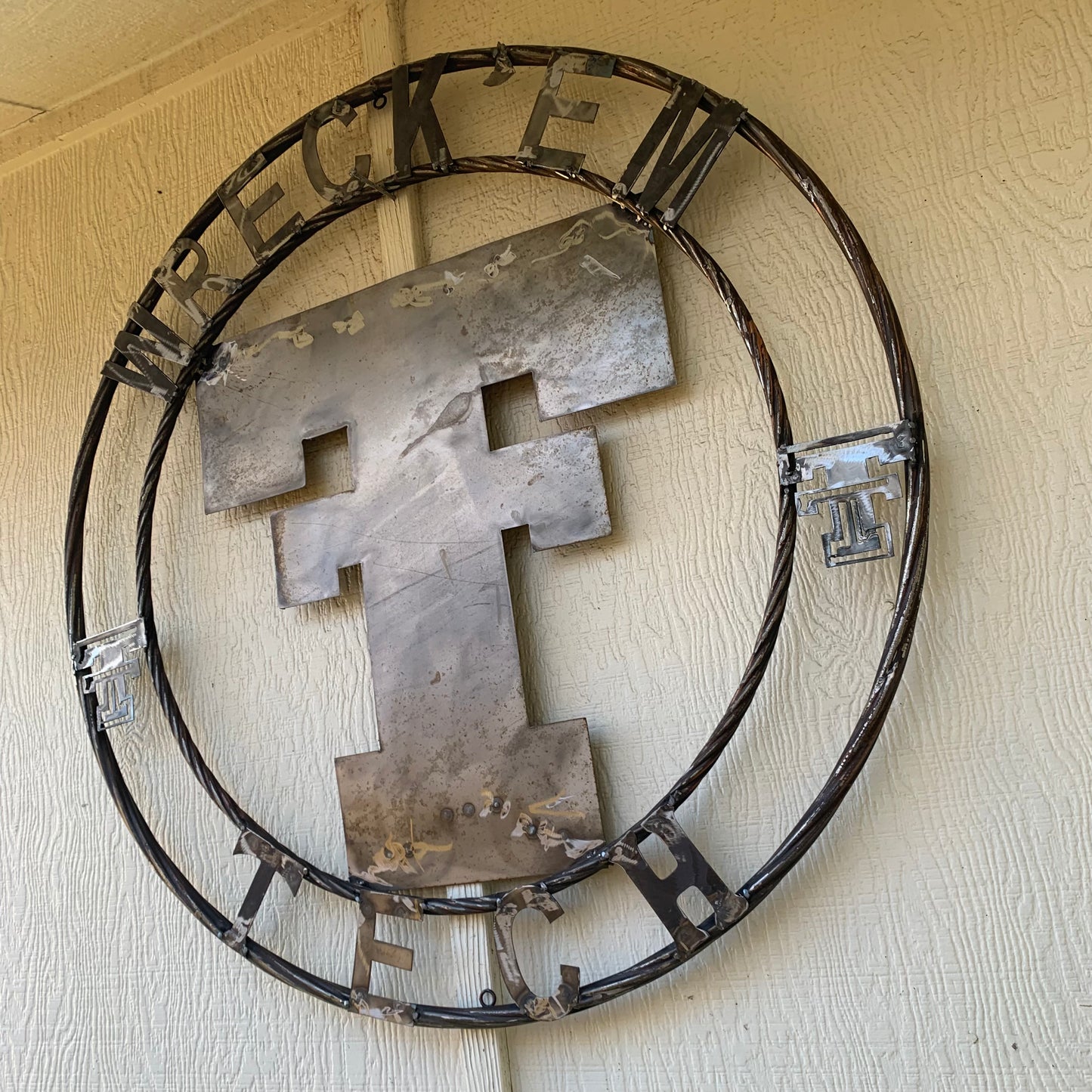 12",18",24",32",36" WRECKEM TEXAS TECH RAW METAL CUSTOM VINTAGE CRAFT METAL TEAM SIGN HANDMADE