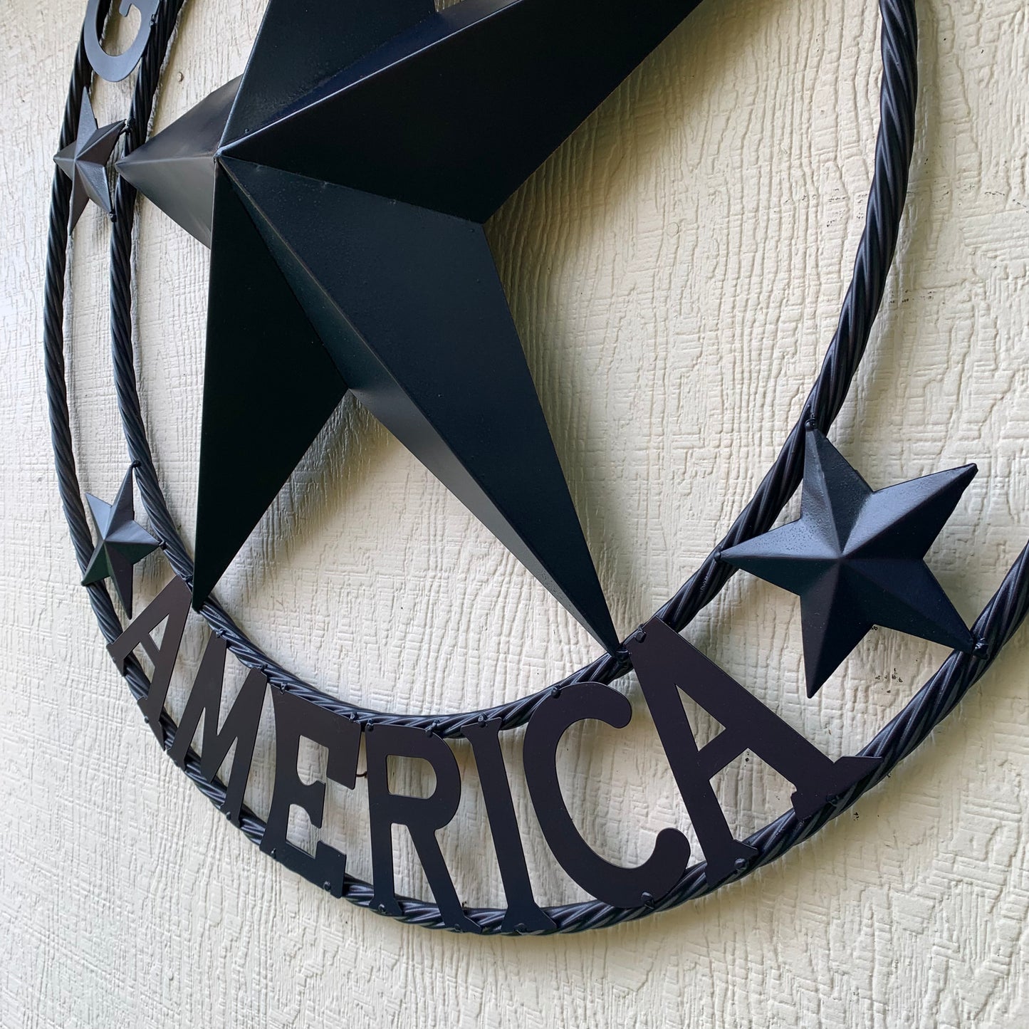 GOD BLESS AMERICA NAVY BLUE METAL BARN STAR RING ART WESTERN HOME DECOR NEW-#EH10131