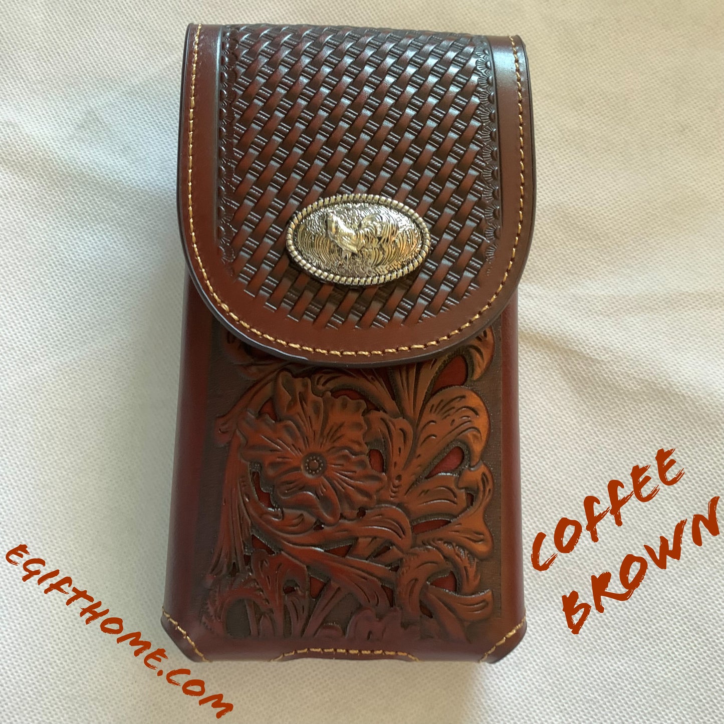 ROOSTER 7" LEATHER HOLSTEE COFFEE BROWN LEATHER POUCH EXTRA LARGE  BELT LOOP CELL PHONE CASE UNIVERSAL OVERSIZE