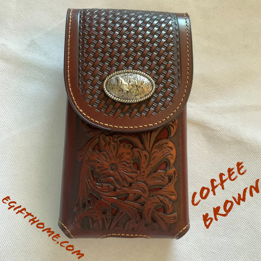 ROOSTER 7" LEATHER HOLSTEE COFFEE BROWN LEATHER POUCH EXTRA LARGE  BELT LOOP CELL PHONE CASE UNIVERSAL OVERSIZE