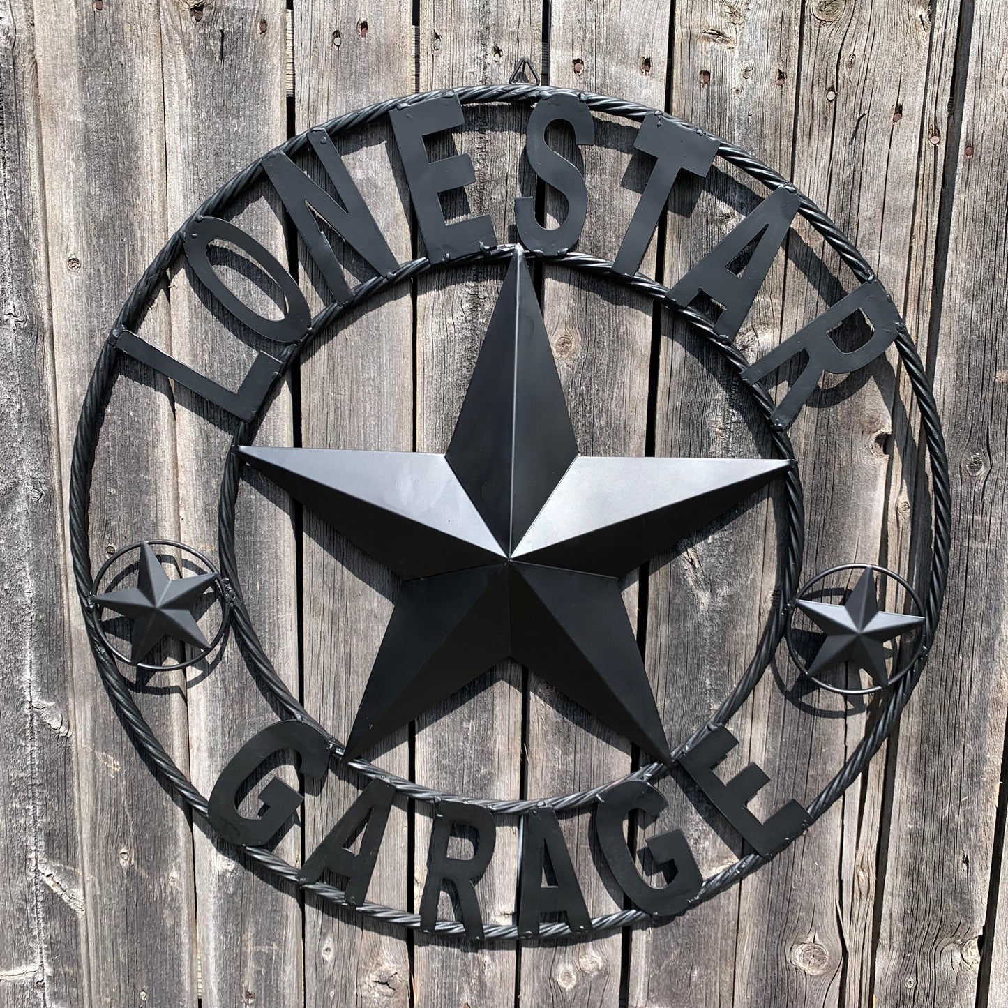 LONESTAR GARAGE STYLE CUSTOM BARN NAME STAR LONESTAR GARAGE METAL NAME BARN STAR WITH TWISTED ROPE RING 3d STAR ART WESTERN HOME DECOR RUSTIC BROWN