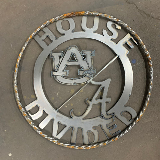 HOUSE DIVIDED CUSTOM VINTAGE METAL CRAFT WALL ART RUSTIC TEAM SIGN HANDMADE 18",24",32",36
