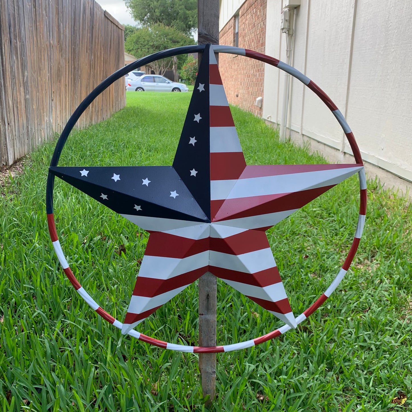 USA FLAG STAR AMERICAN FLAG METAL3D TWIST ROPE RING RED WHT BLUE WESTERN HOME DECOR HANDMADE #EH11925, 12",24",36",48"