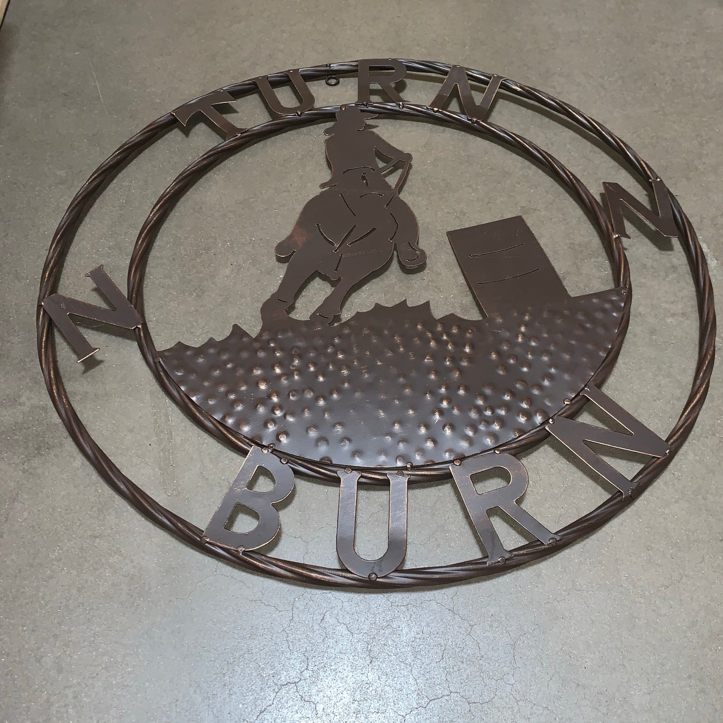 24" TURN N BURN COWBOY SIGN METAL WALL ART WESTERN HOME DECOR HANDMADE NEW #EH12973