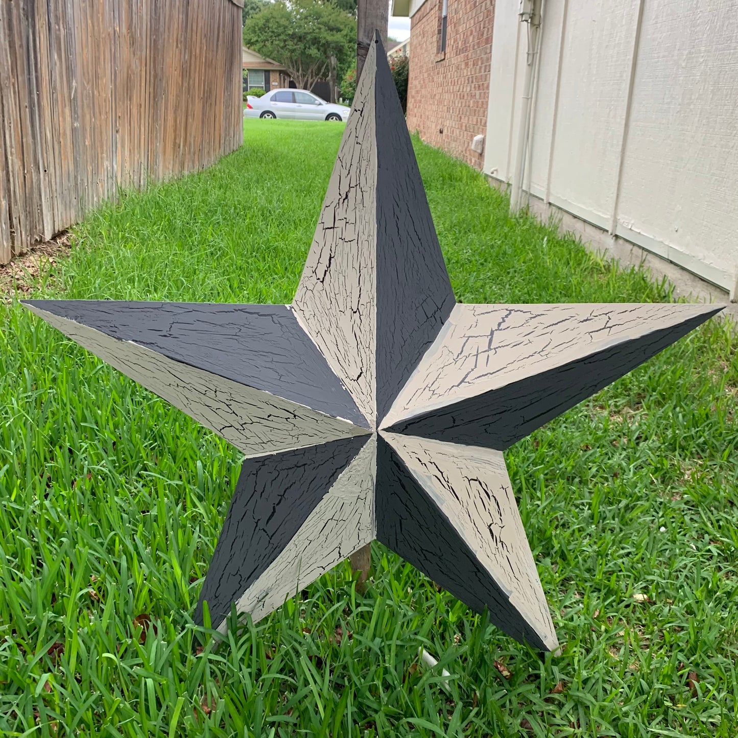 CRACKLE STYLE BEIGE & BLACK METAL BARN STAR METAL WALL ART WESTERN HOME DECOR RUSTIC NEW