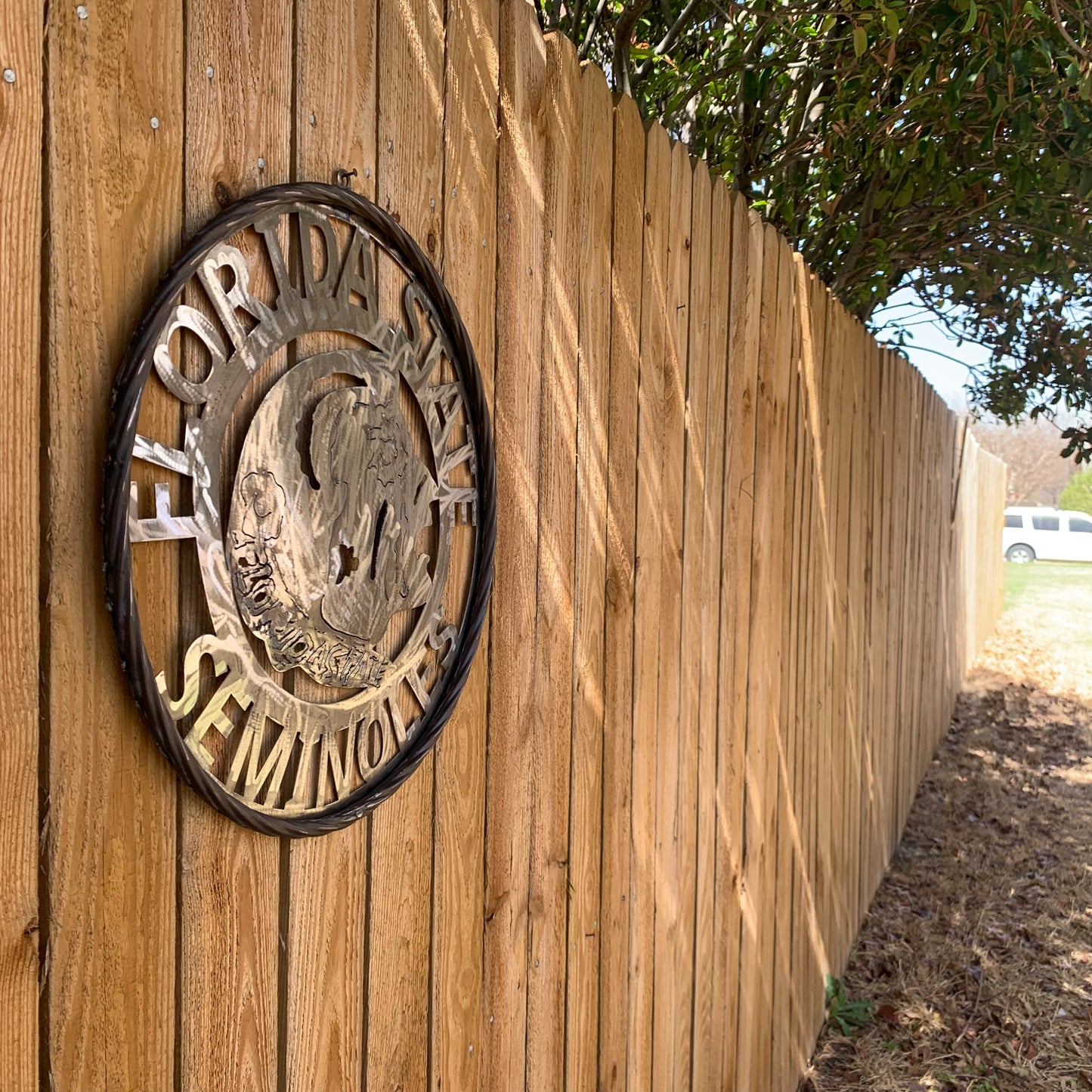 FSU FLORIDA STATE SEMINOLES INDIAN CUSTOM RAW METAL VINTAGE CRAFT TEAM SIGN HANDMADE