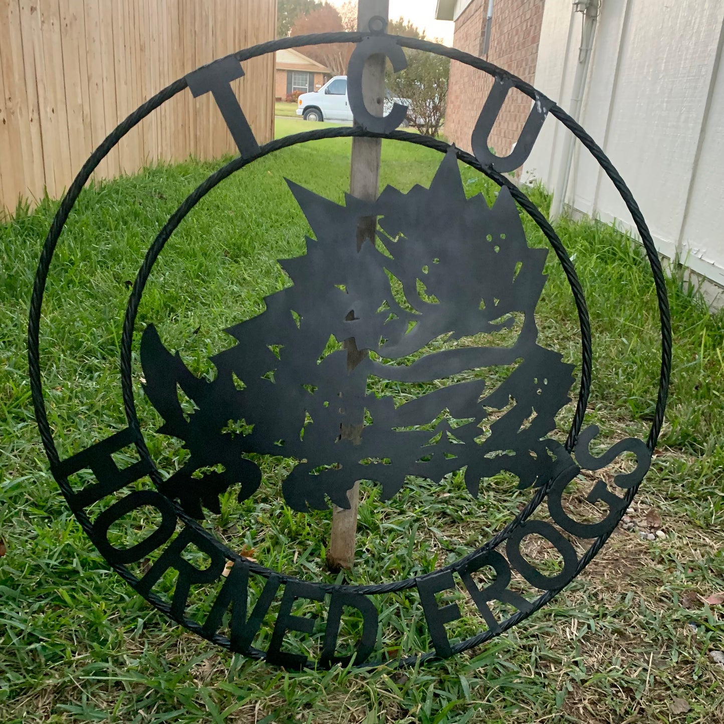 TCU HORNED FROGS BLACK CUSTOM METAL VINTAGE CRAFT TEAM SIGN HANDMADE