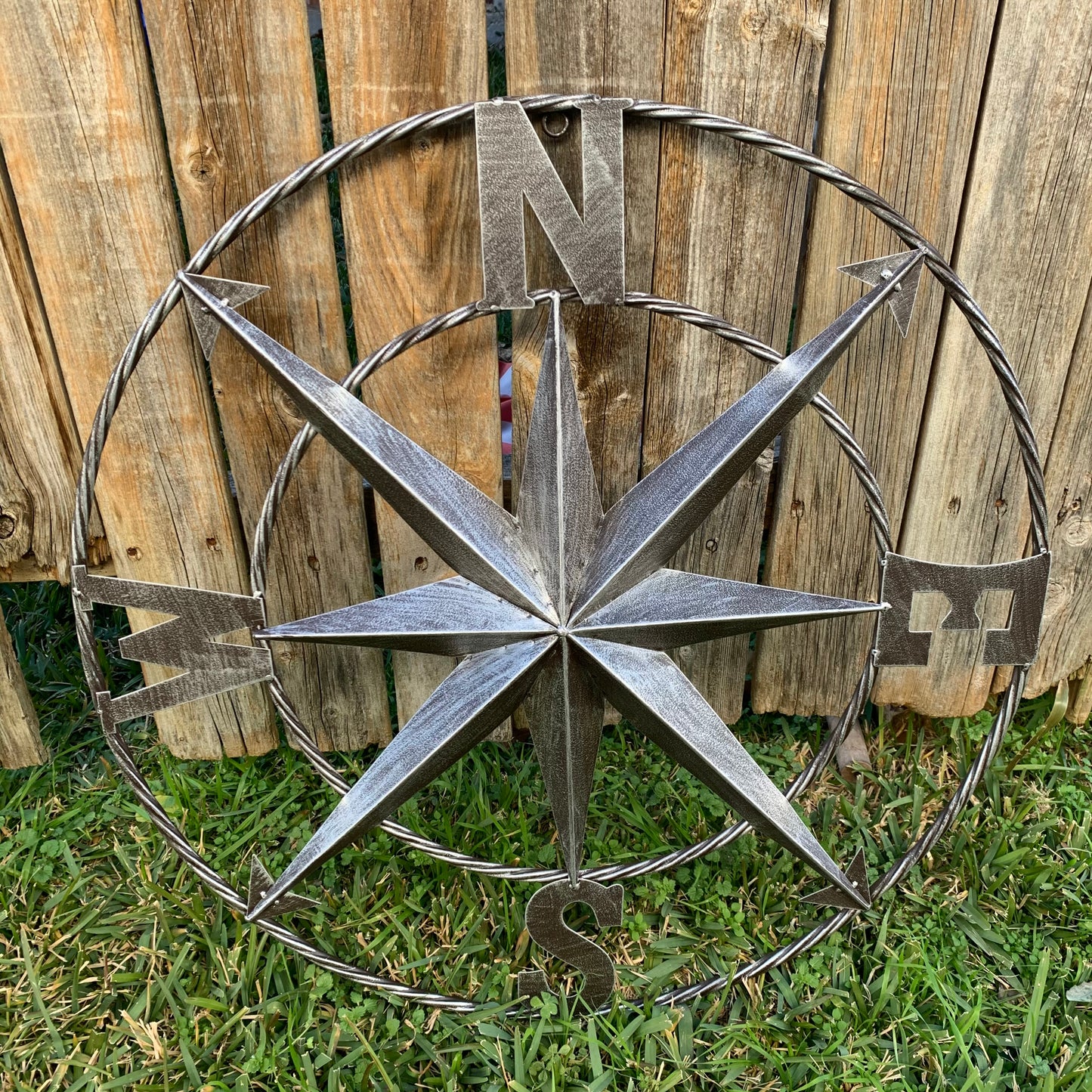 COMPASS 24" GREY METAL SIGN WESTERN HOME DECOR HANDMADE NEW #EH10381