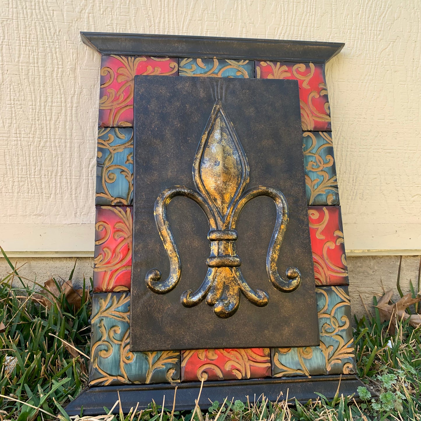 RA7868 FLEUR DE LIS SQUARE WALL DECOR WESTERN HOME DECOR 24" X 16" HANDMADE NEW