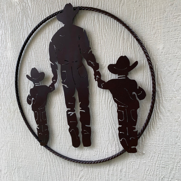 24" FATHER & 2 SON LASER CUT METAL WALL ART CUSTOM VINTAGE CRAFT RUSTIC BLACK HAND MADE