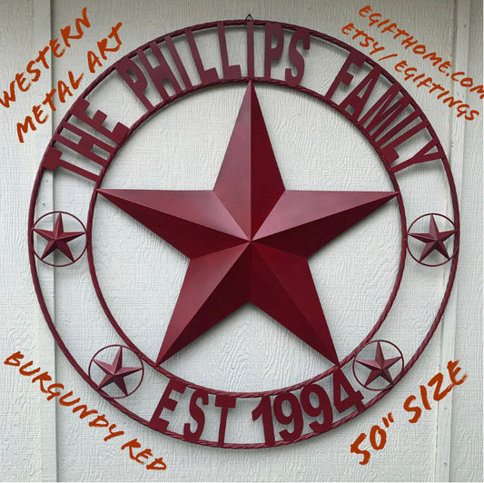 PHILLIPS STYLE YOUR CUSTOM STAR METAL NAME RUSTIC BURGUNDY RED PHILLIPS CUSTOM 3d STAR METAL NAME BARN STAR TWISTED ROPE RING DESIGN METAL WALL ART HOME DECOR ANY SIZE