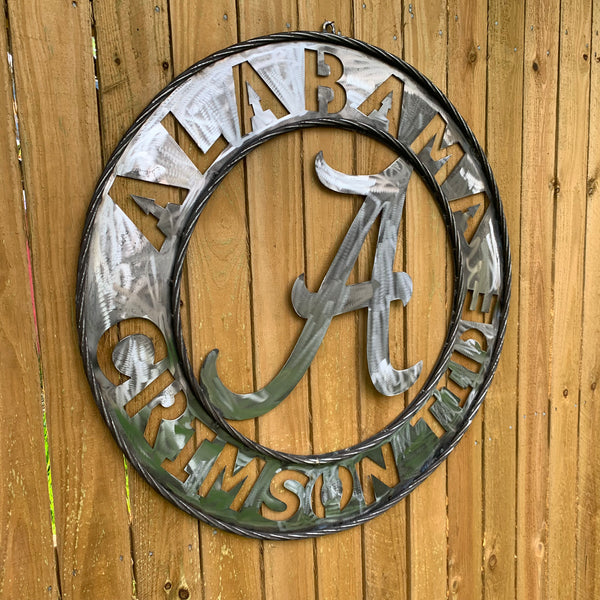 ALABAMA CRIMSON TIDE RAW METAL LASER CUT  WIDE BAND RING CUSTOM METAL VINTAGE TEAM CRAFT HANDMADE