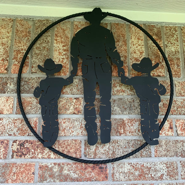 24" FATHER & 2 SON LASER CUT METAL WALL ART CUSTOM VINTAGE CRAFT RUSTIC BLACK HAND MADE