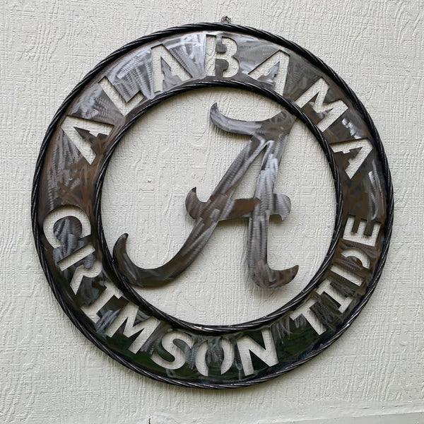 ALABAMA CRIMSON TIDE RAW METAL LASER CUT  WIDE BAND RING CUSTOM METAL VINTAGE TEAM CRAFT HANDMADE