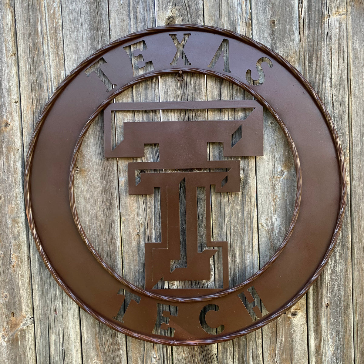 12", 18", 24", 32" TEXAS TECH BROWN WIDE BAND DISC RING CUSTOM METAL VINTAGE CRAFT SIGN HANDMADE TO ORDER
