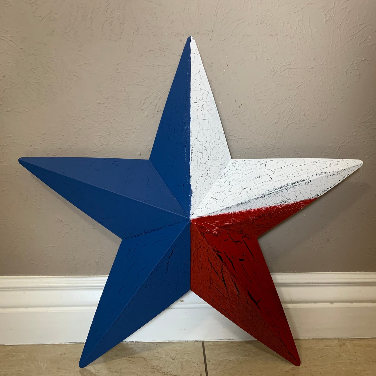 CRACKLE STYLE RED WHITE & BLUE METAL BARN STAR METAL WALL ART WESTERN HOME DECOR RUSTIC NEW