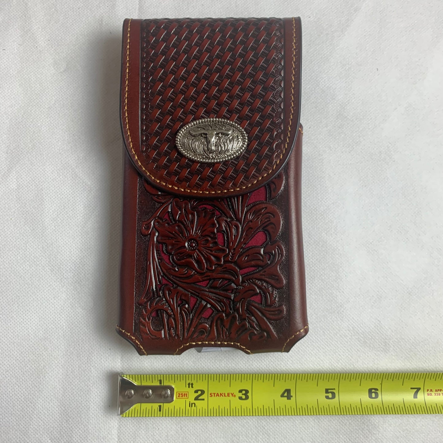 7.5" LONGHORNS COFFEE BROWN LEATHER POUCH EXTRA LARGE  BELT LOOP HOLSTER CELL PHONE CASE UNIVERSAL OVERSIZE