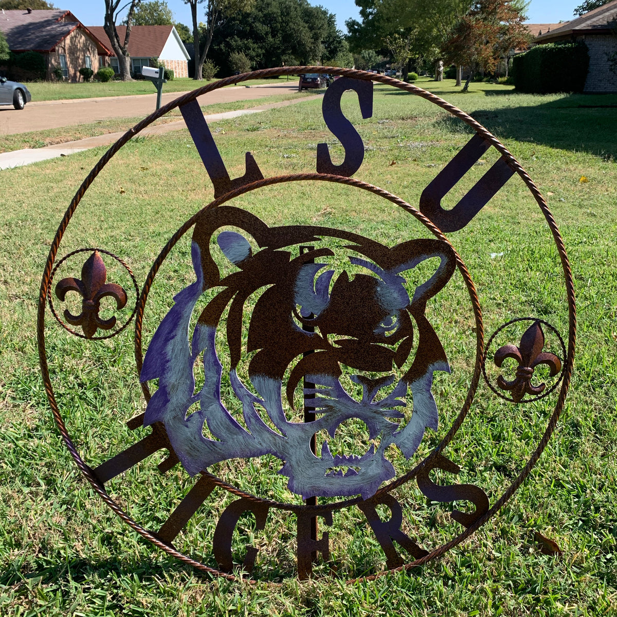 LSU TIGERS PURPLE WHITE CUSTOM METAL VINTAGE CRAFT SIGN TEAM WALL ART WESTERN HOME DECOR HANDMADE