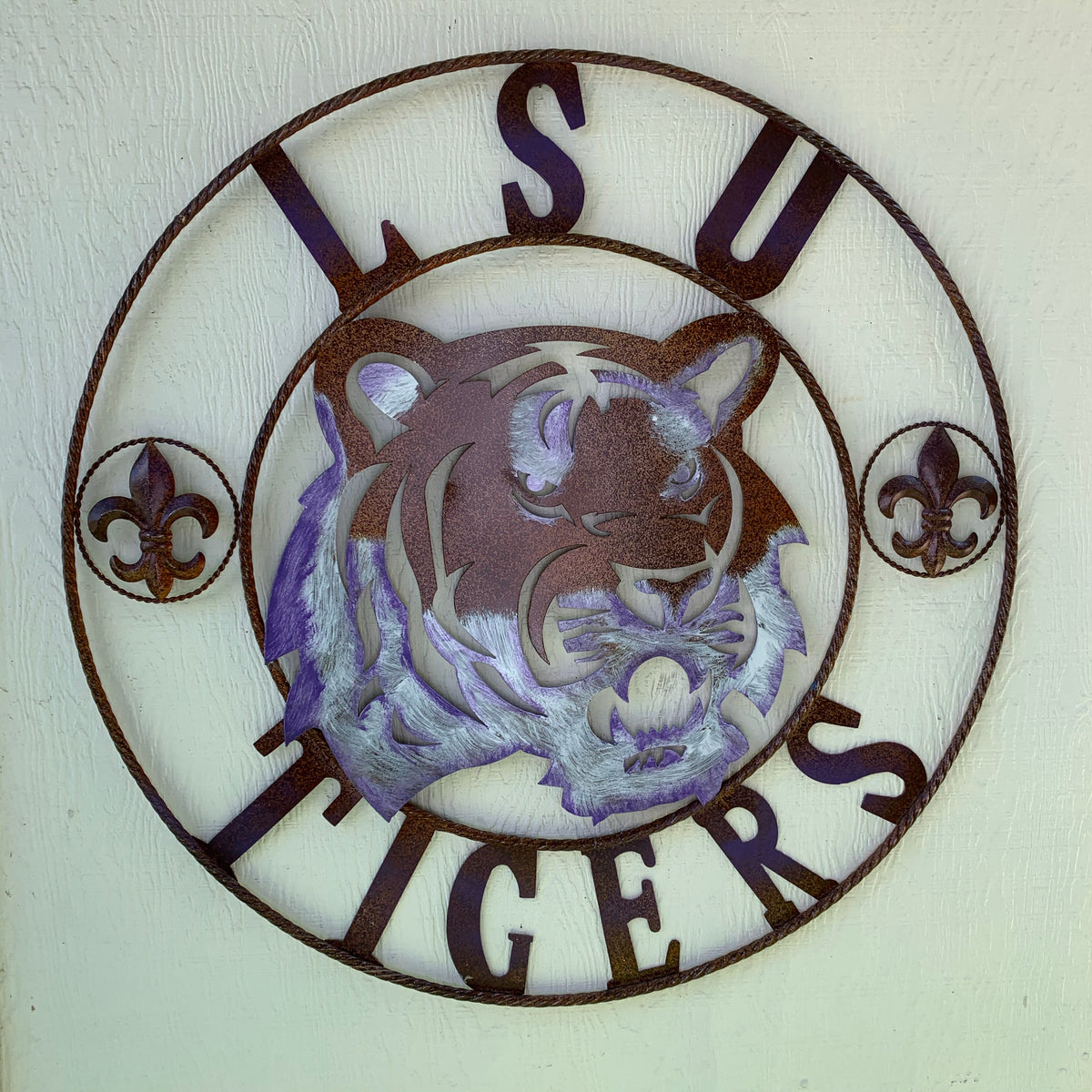 LSU TIGERS PURPLE WHITE CUSTOM METAL VINTAGE CRAFT SIGN TEAM WALL ART WESTERN HOME DECOR HANDMADE