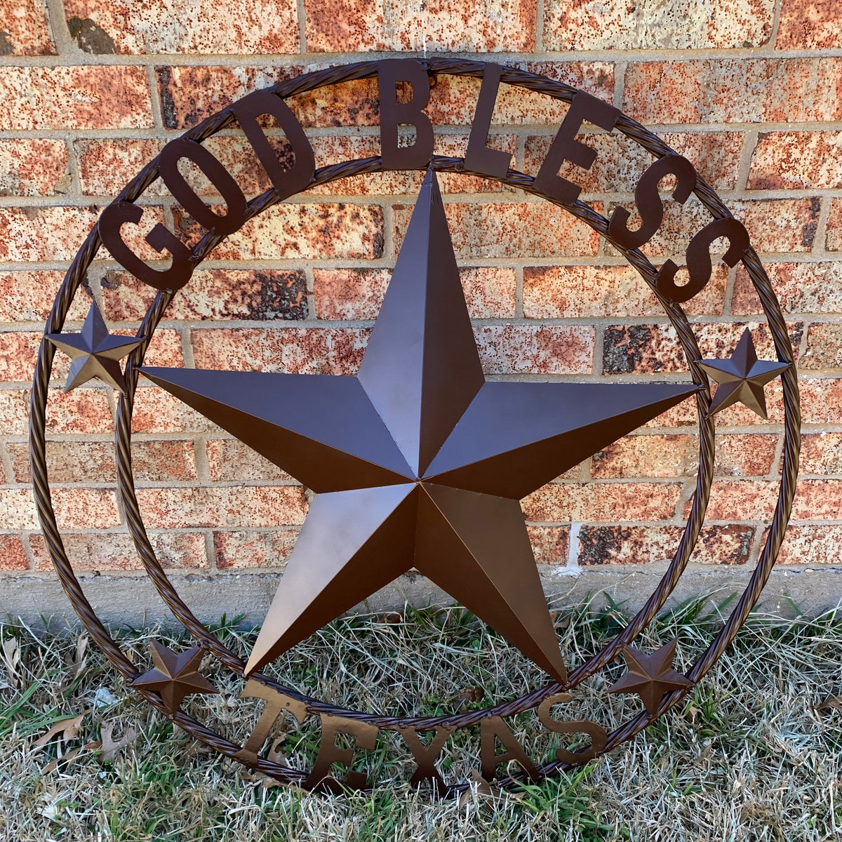 GOD BLESS TEXAS BROWN BARN STAR METAL LONE STAR TWISTED ROPE RING WESTERN HOME DECOR HANDMADE NEW #EH11085
