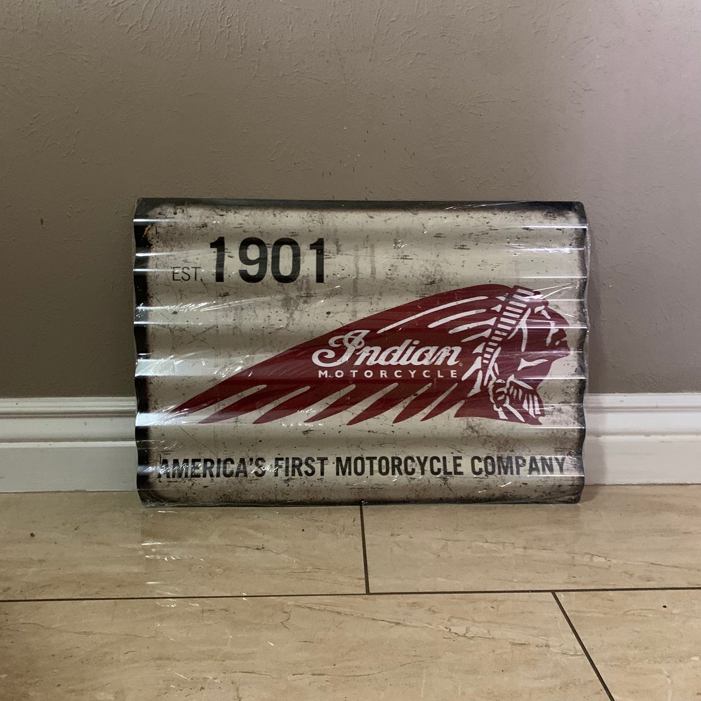 INDIAN MOTORCYCLES TIN METAL SIGN 24"X18" CORRUGATED WESTERN HOME DECOR ITEM#COIND
