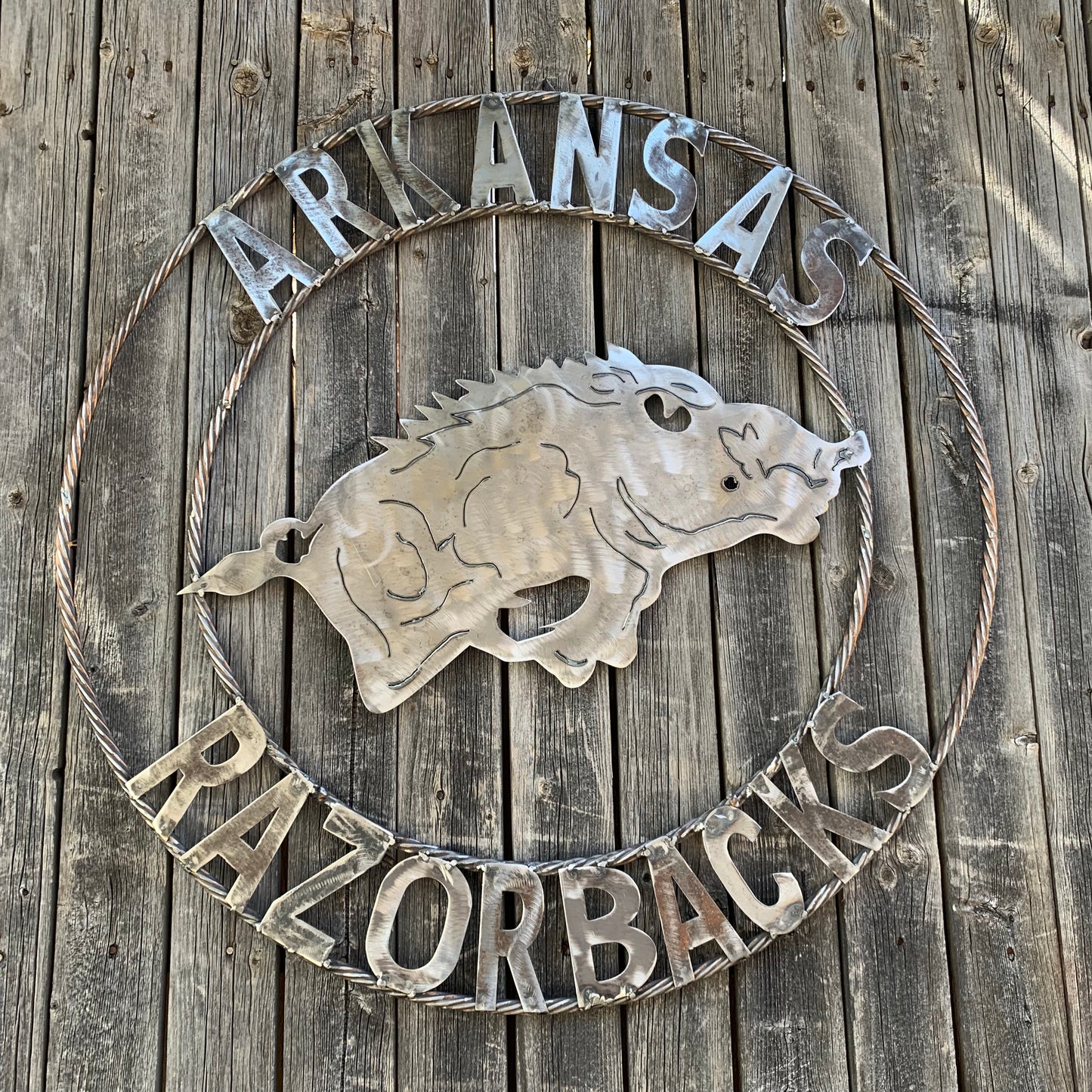 ARKANSAS RAZORBACKS CUSTOM RAW METAL VINTAGE CRAFT TEAM SIGN OFFICIAL LICENSED PRODUCT