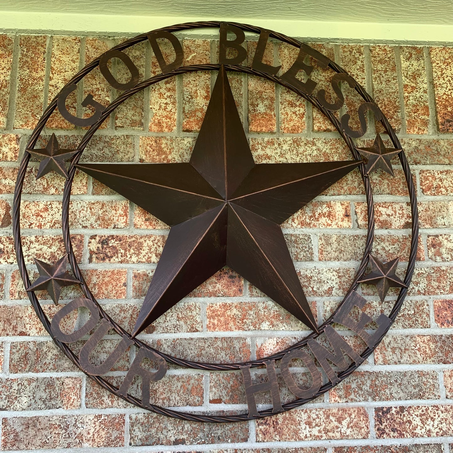 GOD BLESS OUR HOME BARN STAR METAL LONE STAR TWISTED ROPE RING WESTERN HOME DECOR HANDMADE #EH11040