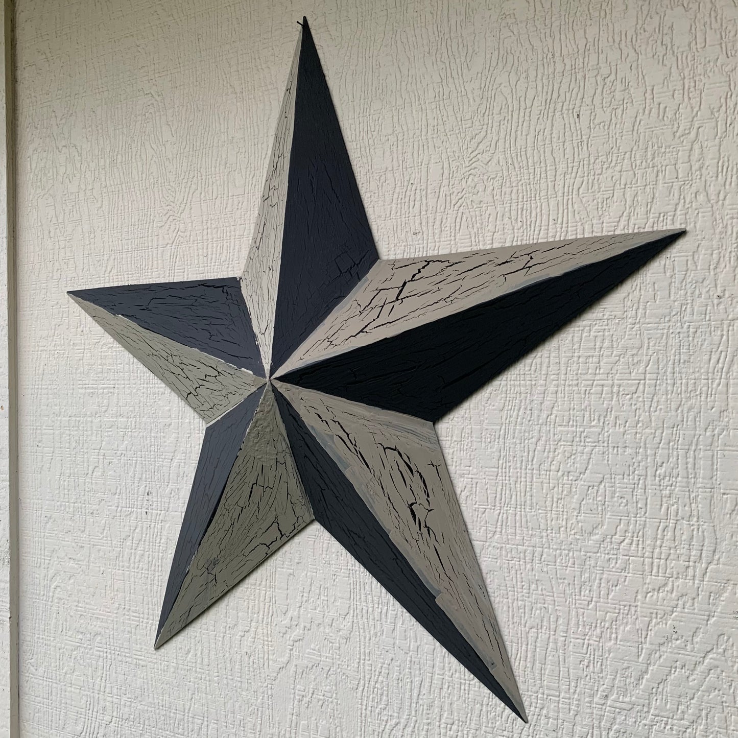 CRACKLE STYLE BEIGE & BLACK METAL BARN STAR METAL WALL ART WESTERN HOME DECOR RUSTIC NEW