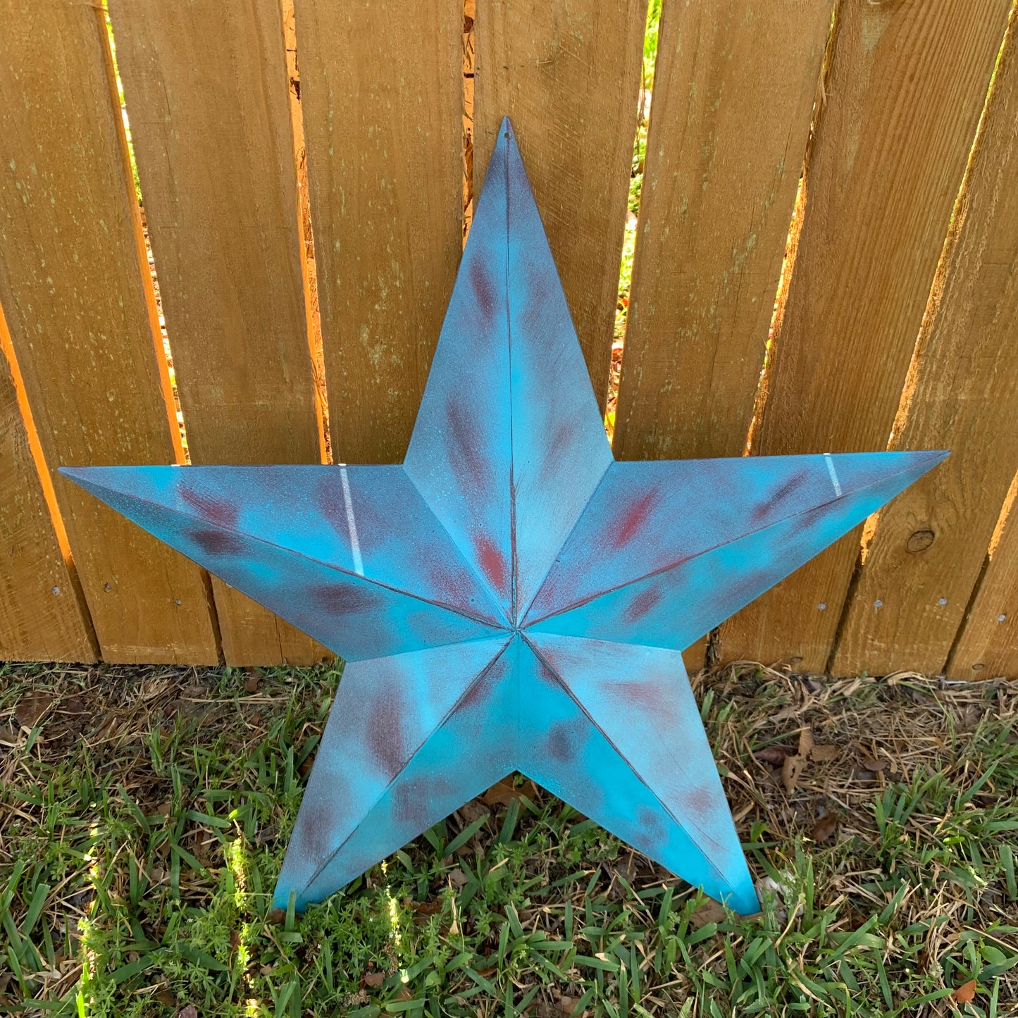 #EH10480 TURQUOISE DISTRESSED TWO TONE BARN STAR METAL ART WESTERN HOME DECOR HANDMADE NEW