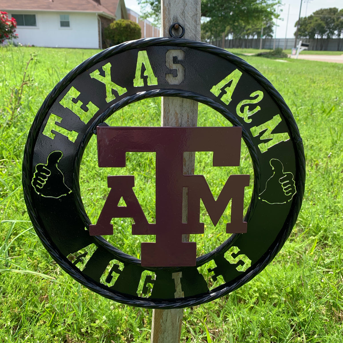 12",18",24",32" TEXAS A&M AGGIES WIDE BAND RING CUSTOM METAL VINTAGE CRAFT TEAM SIGN HANDMADE